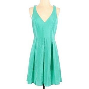 Amanda Uprichard Gabby Dress Silk Sleeveless Pleated Fit & Flare Aqua Sz S
